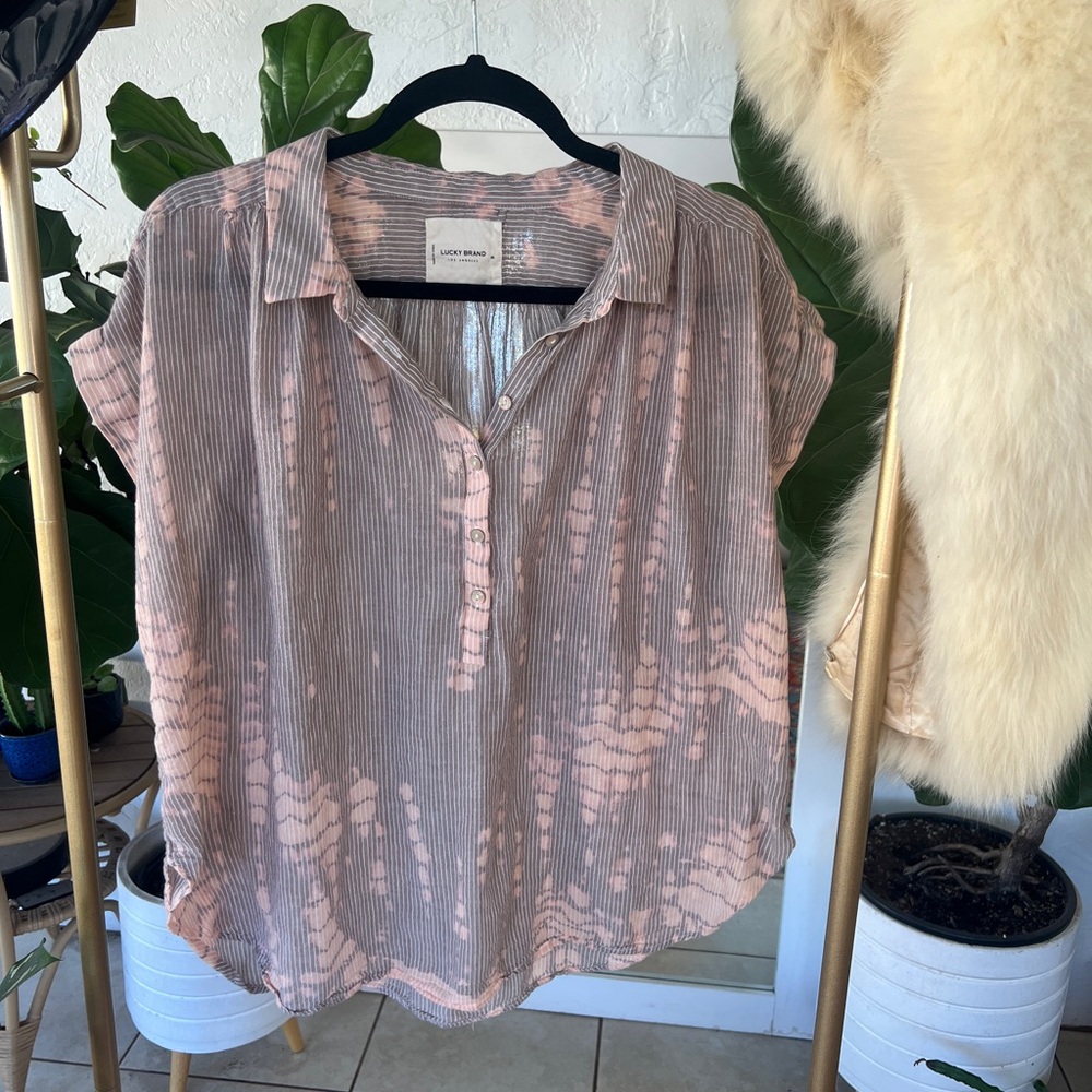 Lucky Brand Half Button Collared Shirt Tie Dye Size M